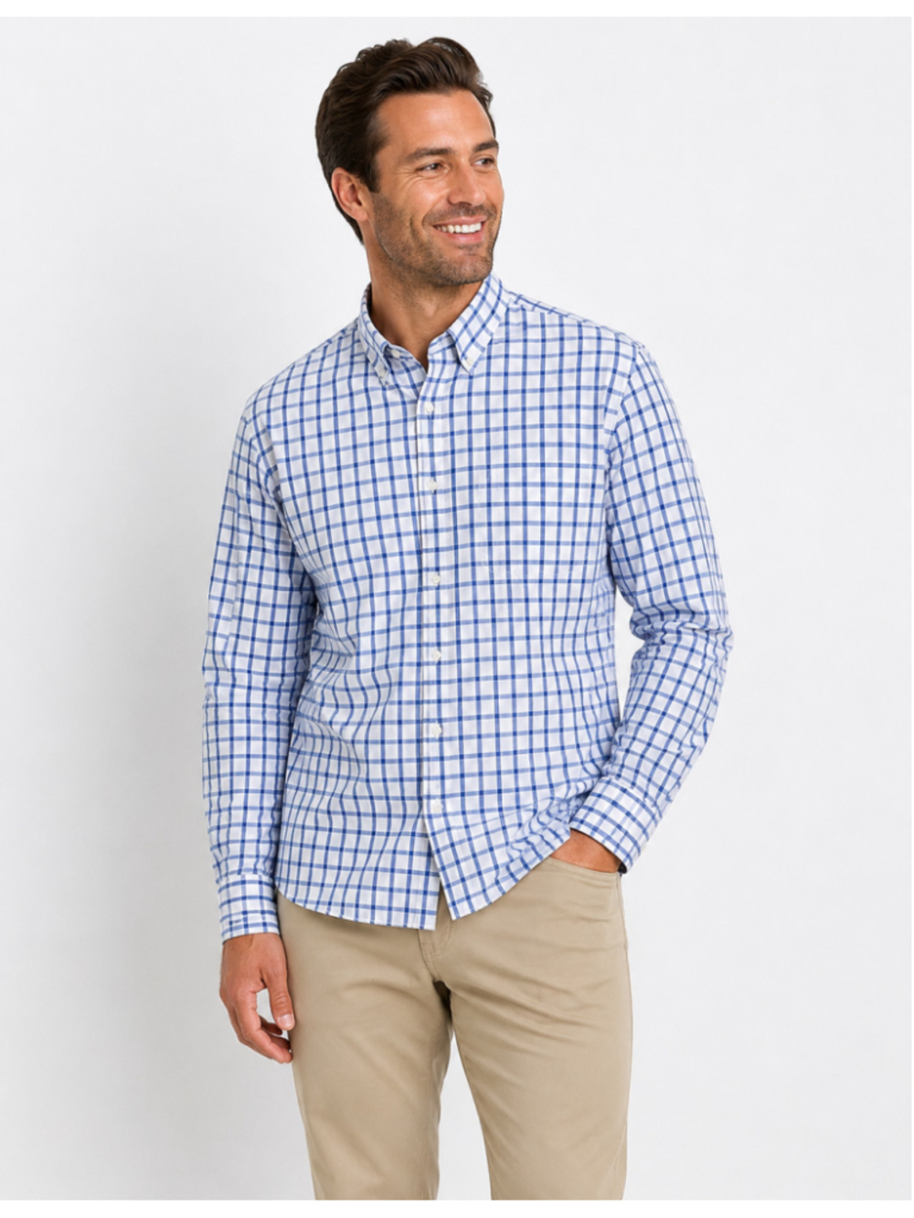 J.Crew Button Down Woven Shirt Mens L Large Blue White Check Long Sleeve Casual